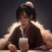 主编林晓燃的工作照，短发女性，神情专注，坐在内容分类白板前，背景整洁明亮